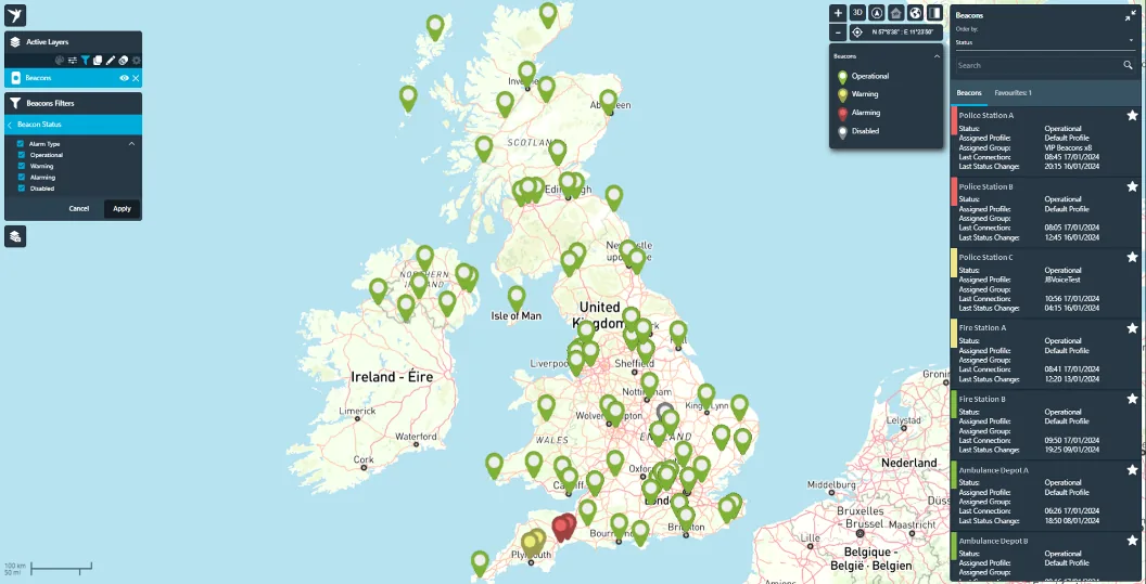 Beacon monitoring map visualisation