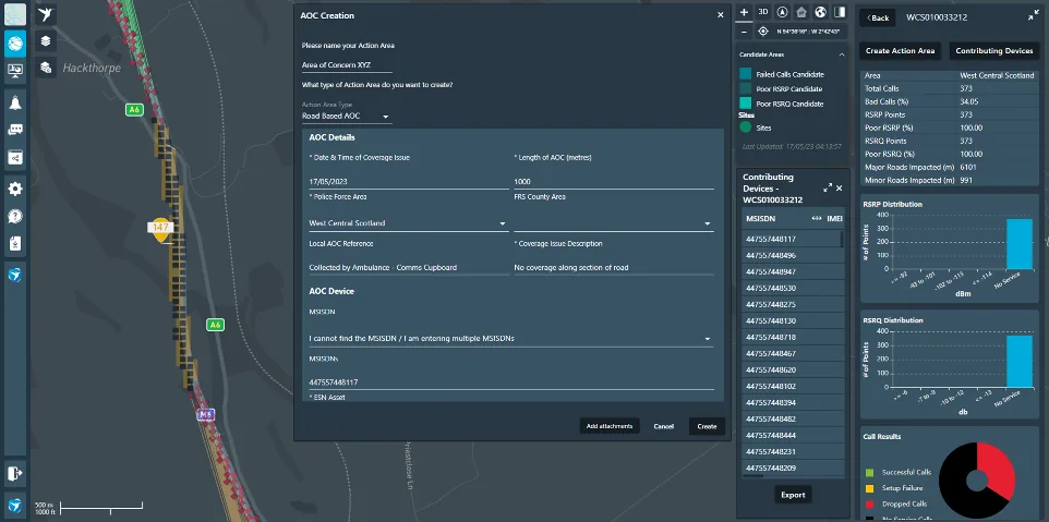 Network improvements dashboard showing areas of concern workflow
